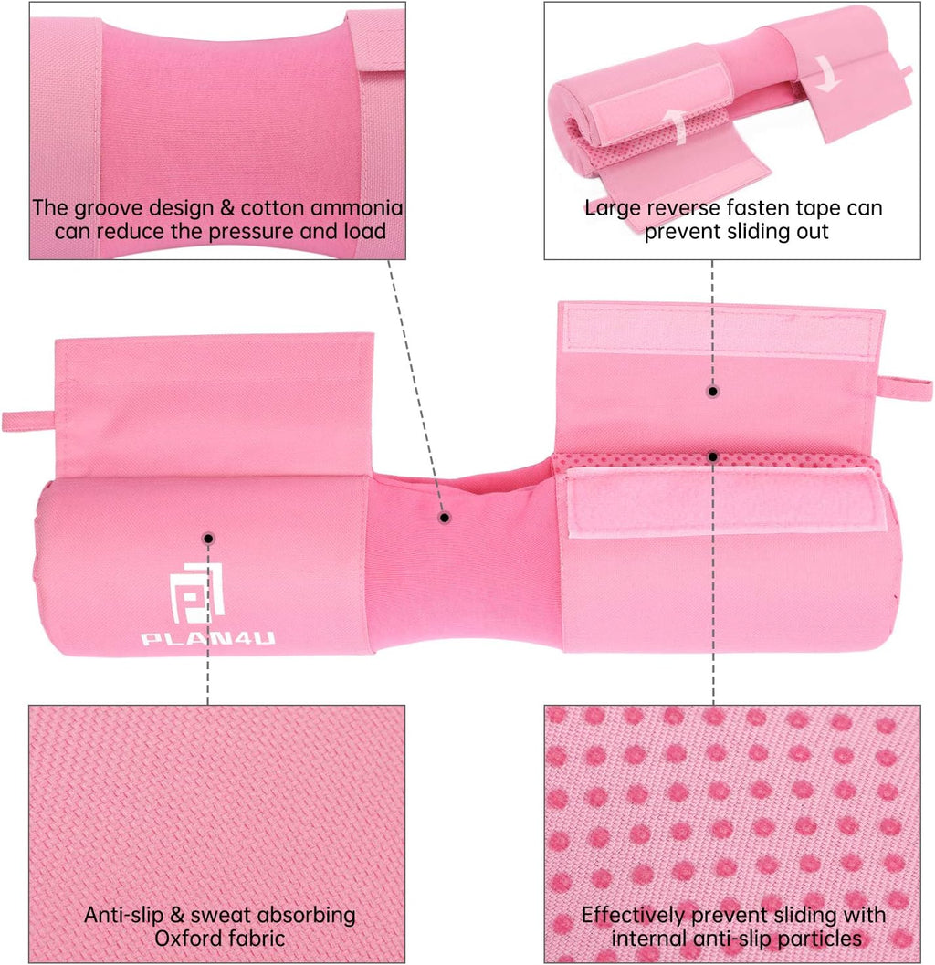 Plan4U Barbell Pad Set for Squat Hip Thrusts Upgraded Workout Foam Weight Lifting Bar Cushion Shoulder Neck Support with Anti-slip Grain, Fits Standard Olympic Bars and Smith Machine, 2 Gym Ankle Straps, Hip Resistance Band, Carry Bag