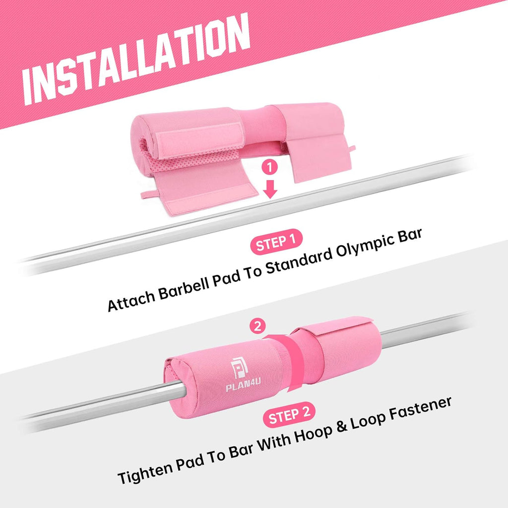 Plan4U Barbell Pad Set for Squat Hip Thrusts Upgraded Workout Foam Weight Lifting Bar Cushion Shoulder Neck Support with Anti-slip Grain, Fits Standard Olympic Bars and Smith Machine, 2 Gym Ankle Straps, Hip Resistance Band, Carry Bag