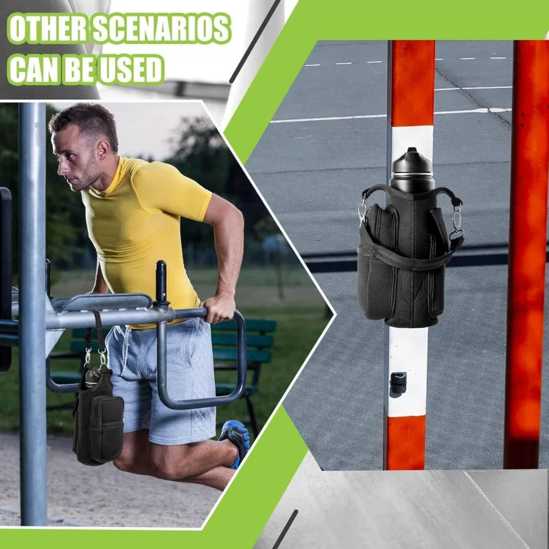 Magnetic Water Bottle Holder Gym Water Bottle Carrier Bag W/ Phone Pocket Handle Shoulder Strap 6 Built-in Magnets Water Bottle